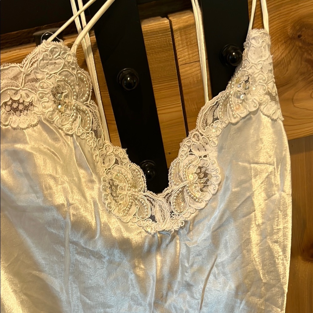 Ivory Satin Lace-Trim Slip Dress - Women Intimates - Picture 3 of 12